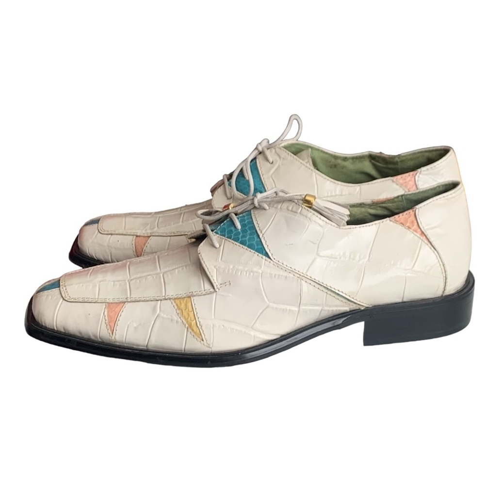 Marco Vicci White/Pink/Yellow/Blue Genuine Snakeskin Shoes, Men's Size 11